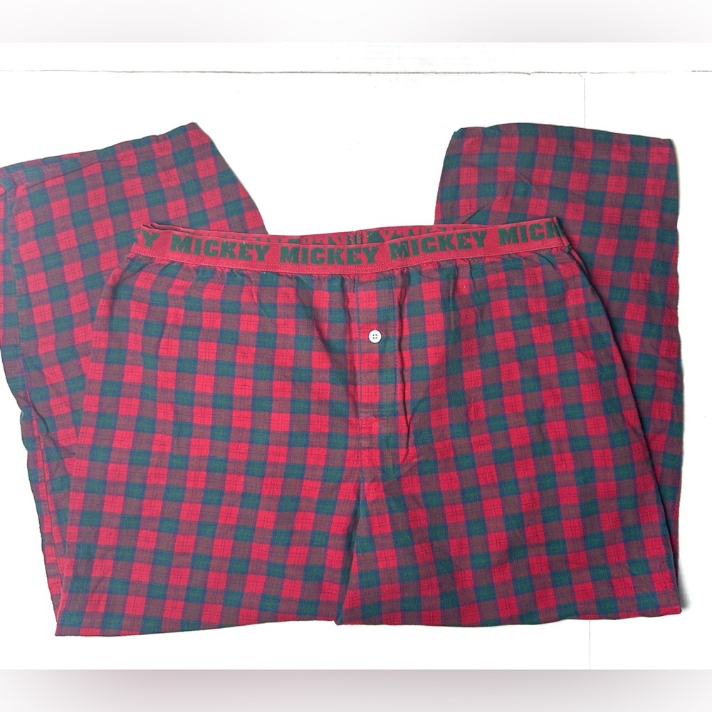 Disney Store MICKEY Men’s Large Pajama Pants Plaid Red Green 100% Cotton Vintage